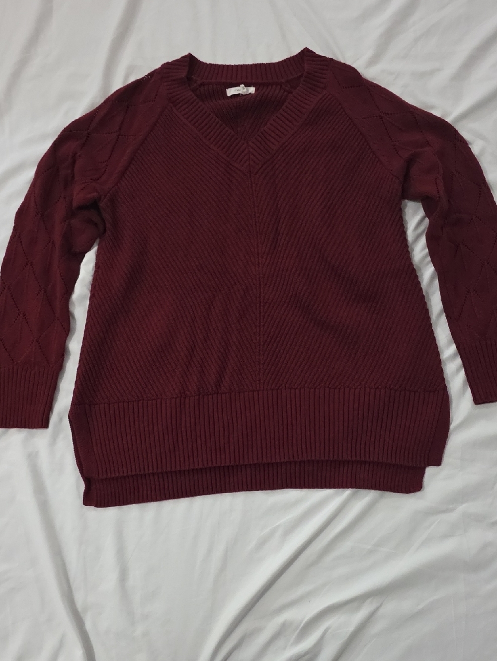 Maurices V-Neck Cable Sleeve Sweater - Burgundy